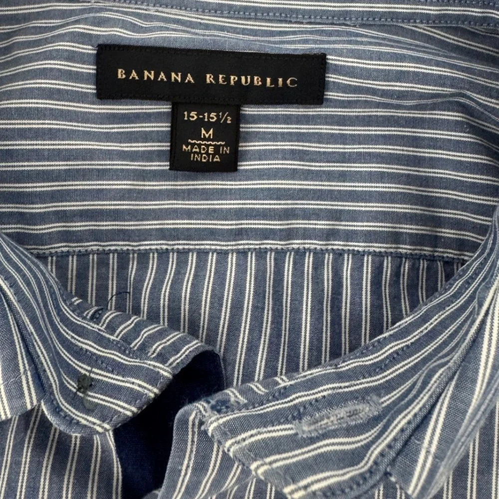 Banana Republic Mens Blue White Striped Long Sleeve Button Down Shirt Medium 15